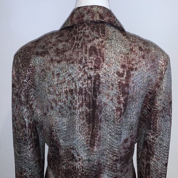 joseph Ribkoff Purple and Silver Snakeprint Tie Front Metalic Moto Jacket 10 - Picture 8 of 15
